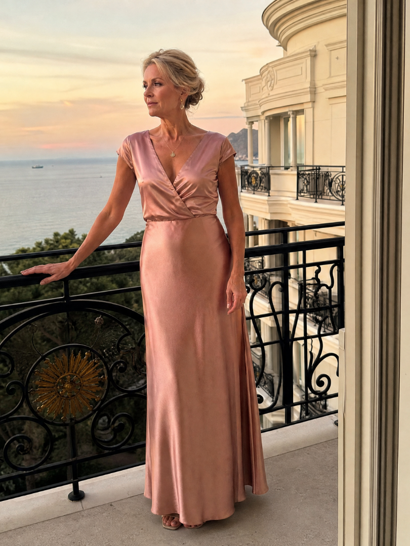 Samouse - Maxikleed met Cap Sleeves en Wikkelbodice