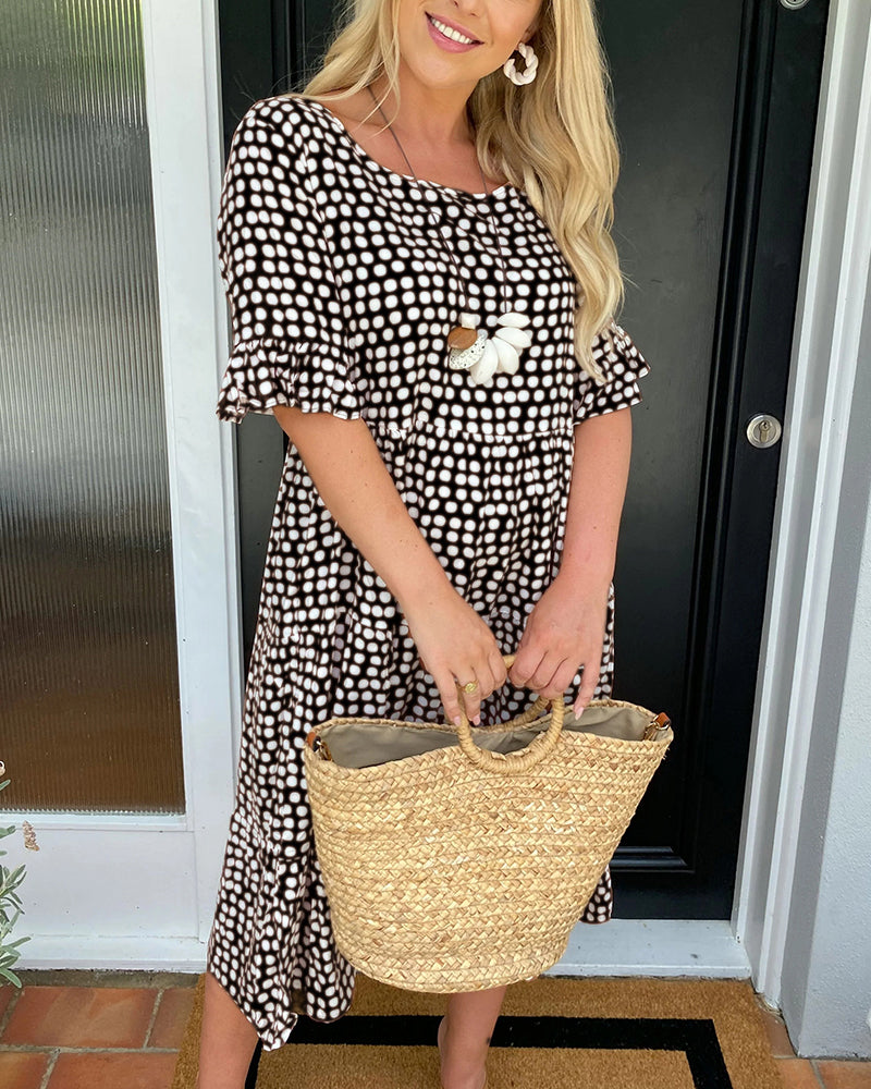 Eliza - Round neck polka dot print midi dress