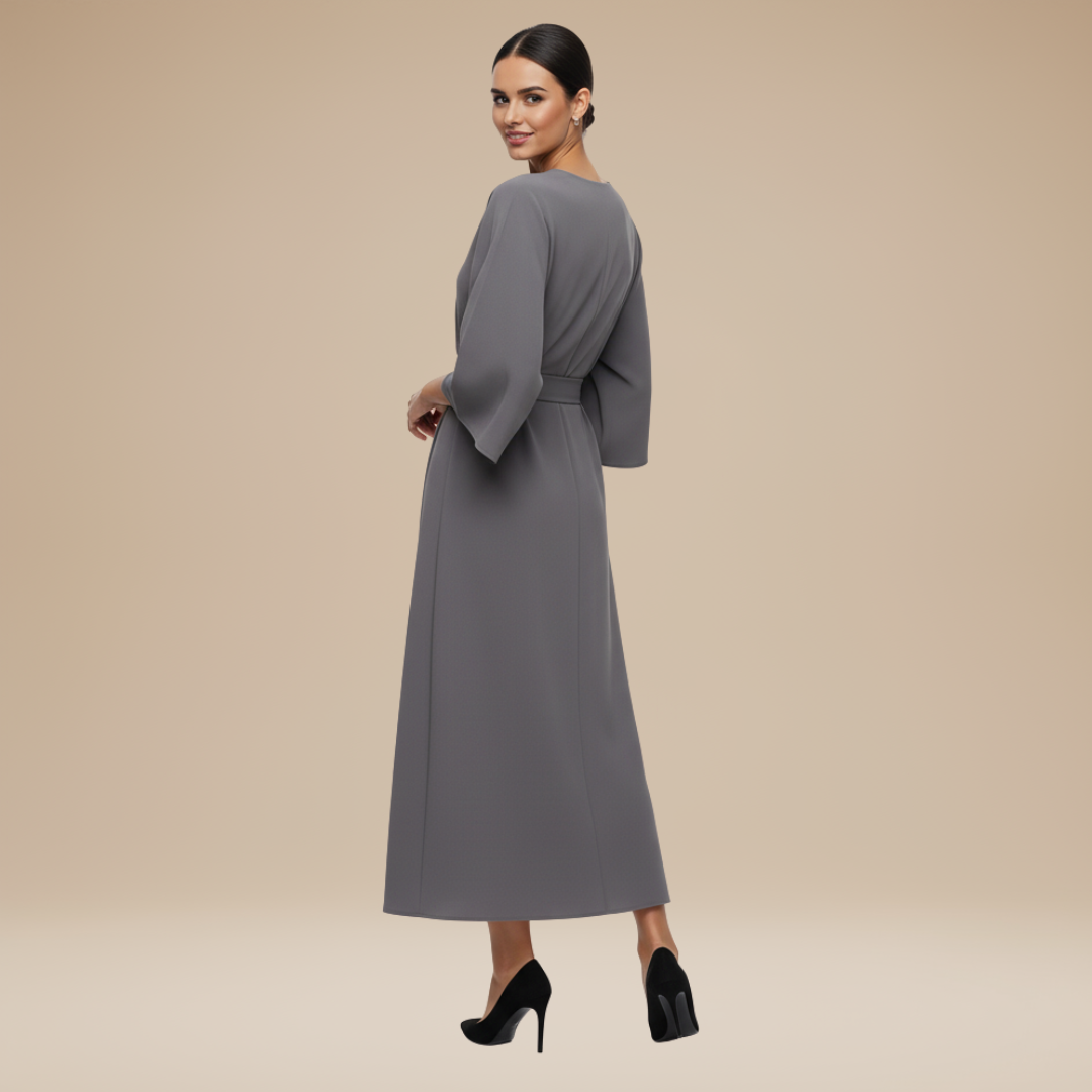 Belted Wide Sleeve Wrap Midi Dress