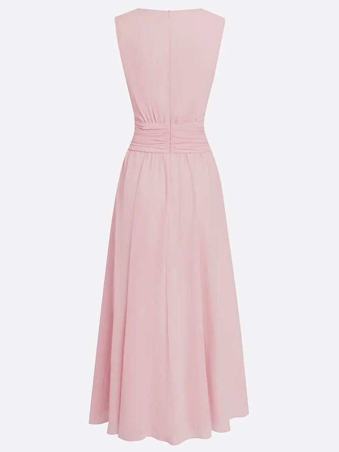 Sleeveless Ruched A-Line Maxi Dress – Wedding Guest Dress