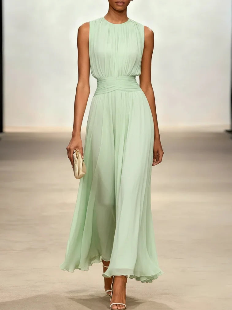 Sleeveless Ruched A-Line Maxi Dress – Wedding Guest Dress
