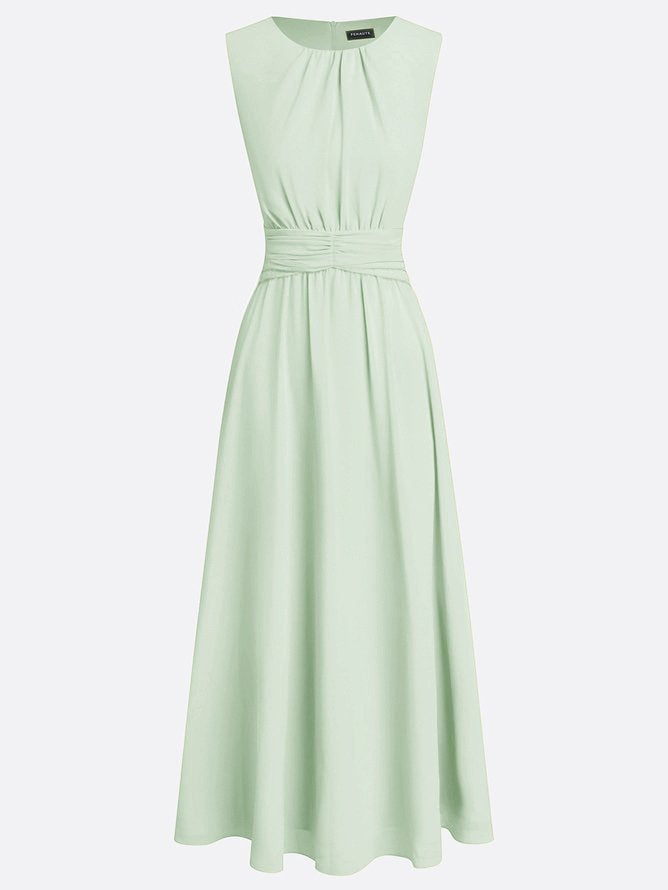 Sleeveless Ruched A-Line Maxi Dress – Wedding Guest Dress