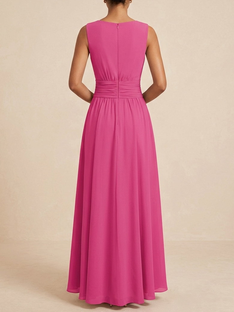 Sleeveless Ruched A-Line Maxi Dress – Wedding Guest Dress