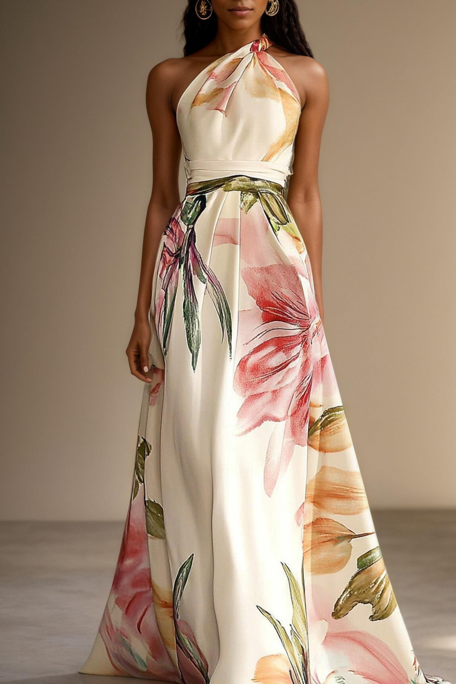 Floral Satin One Shoulder Maxi Dress – Wedding Guest