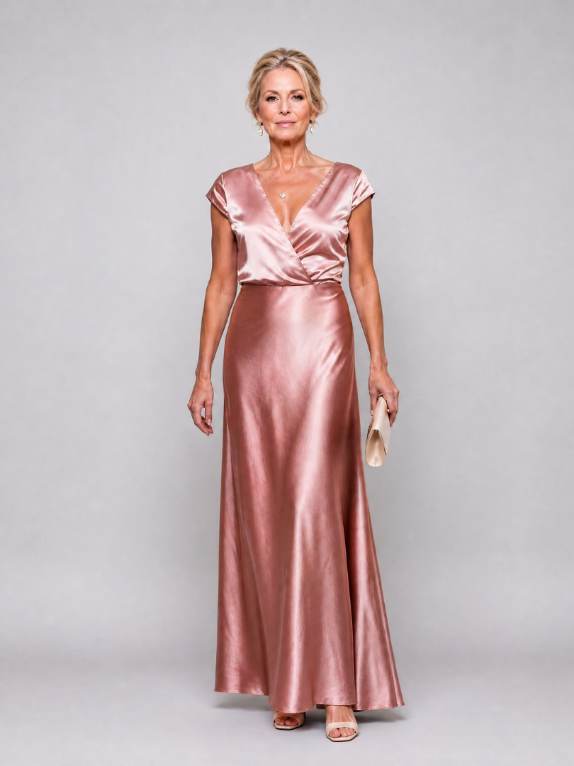 Samouse - Maxikleed met Cap Sleeves en Wikkelbodice