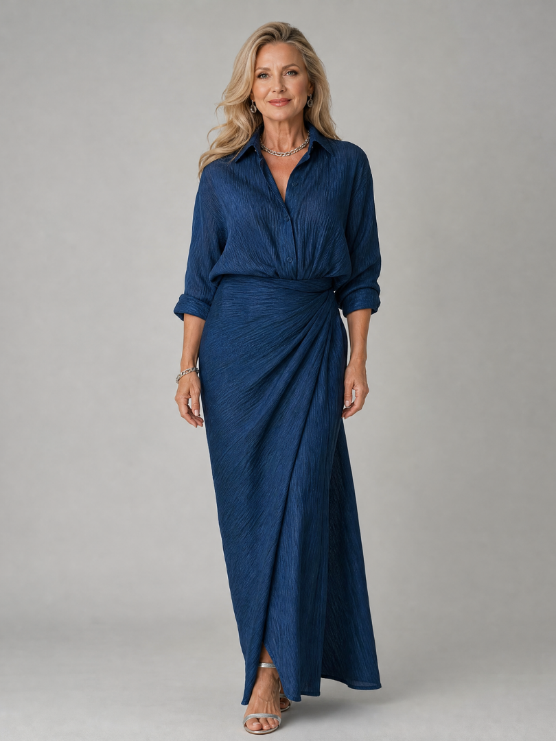 Mirque - Lange Mouw Wrap Front Maxi Jurk