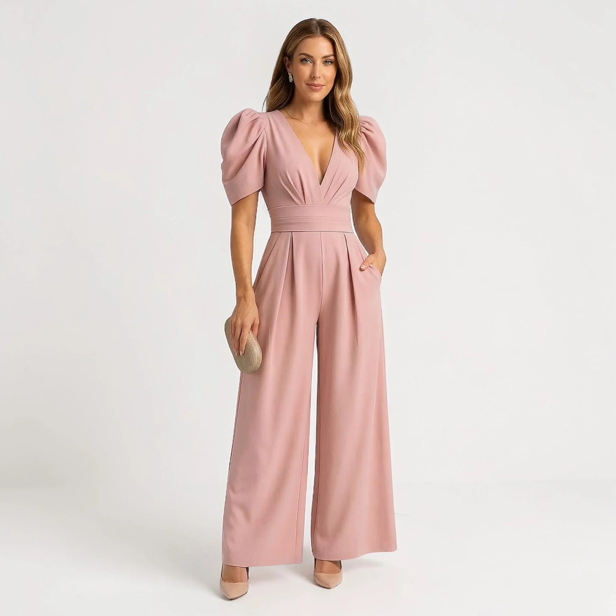 Wide Leg Jumpsuit with Puff Sleeves – Tailored Formal Jumpsuit