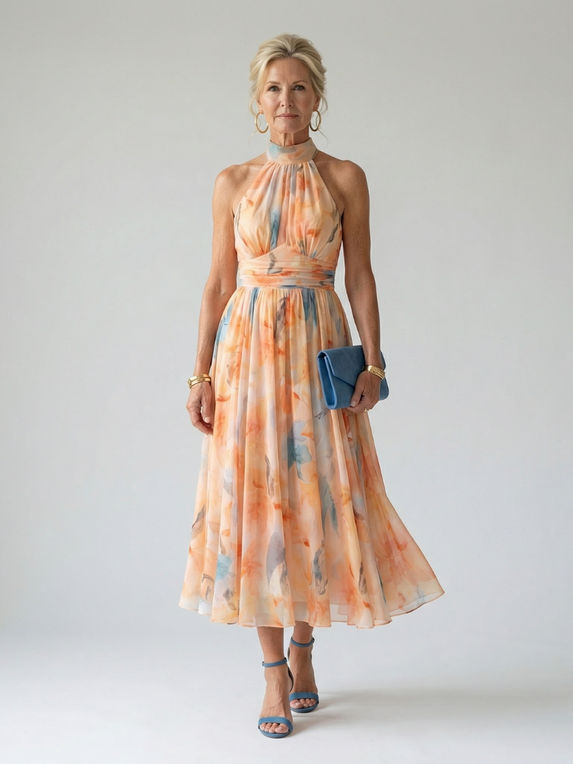 Elin - Zachte Halter Midi Jurk