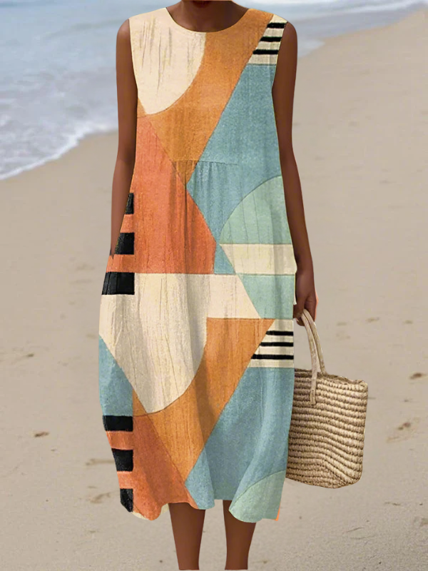 Ingrid | Black Geometric Midi Dress