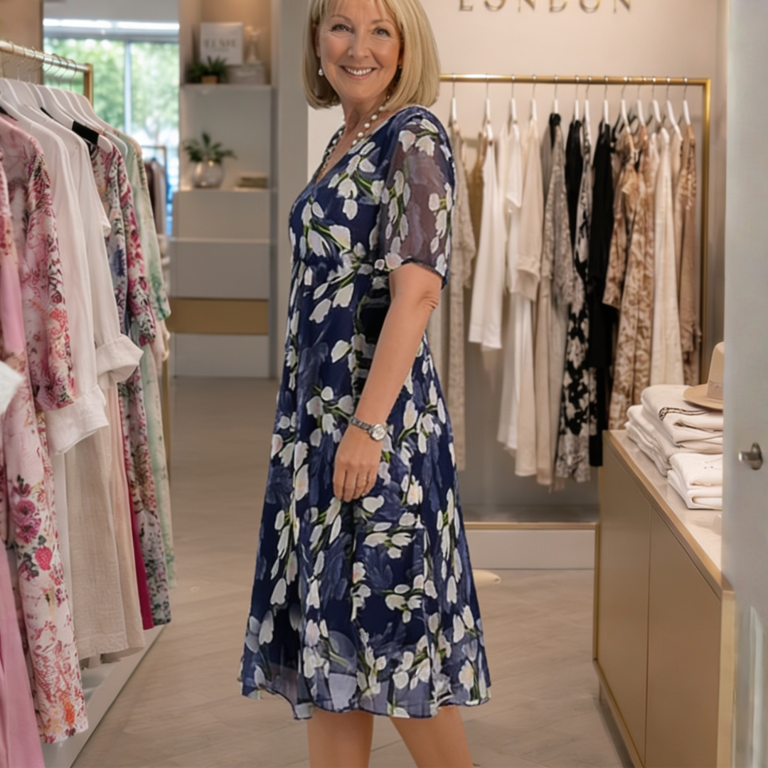 Oaklyn Tulip Floral Double Layer Midi Dress