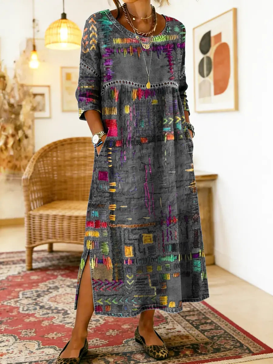 Manuela™ | Ethnic Patchwork Denim Dress