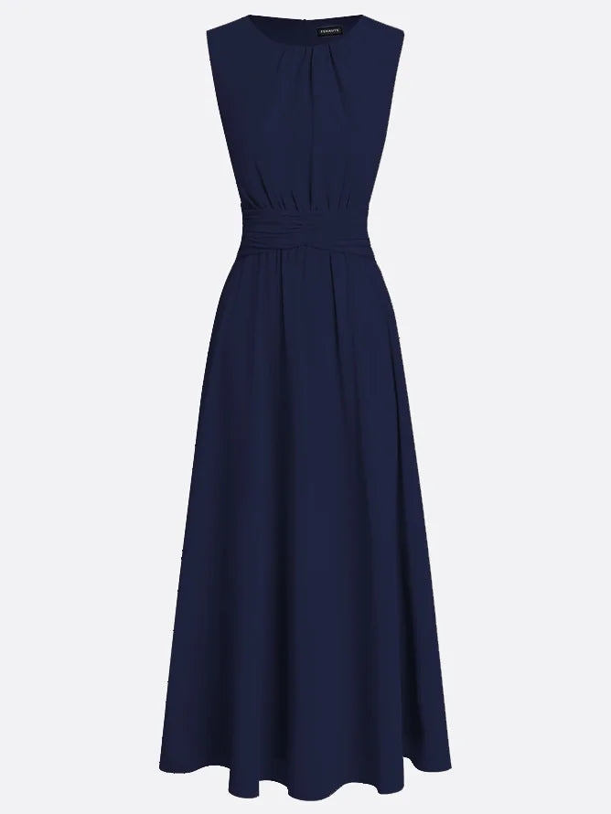 Sleeveless Ruched A-Line Maxi Dress – Wedding Guest Dress