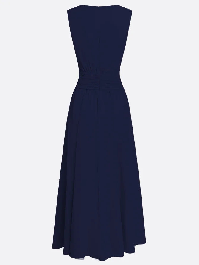 Sleeveless Ruched A-Line Maxi Dress – Wedding Guest Dress