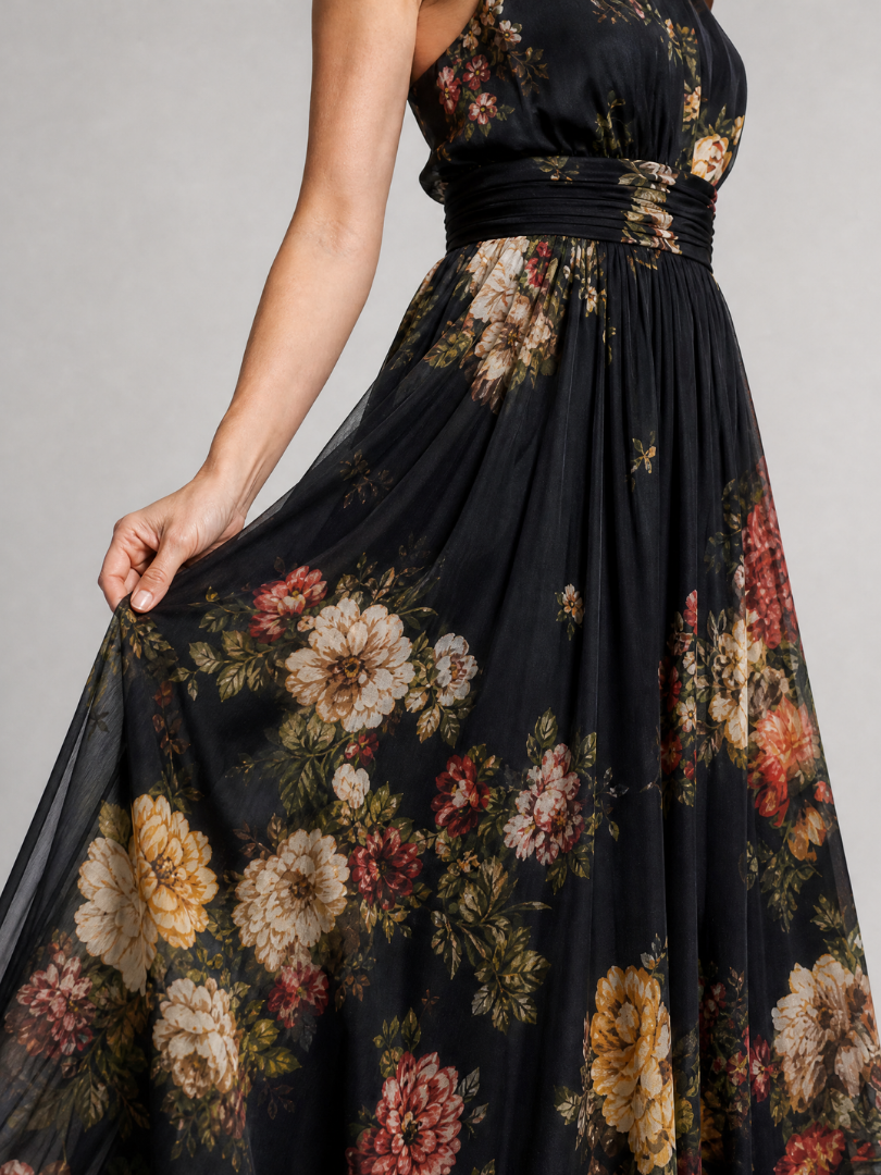 Sior - Bloemen Halter Nek Midi Jurk