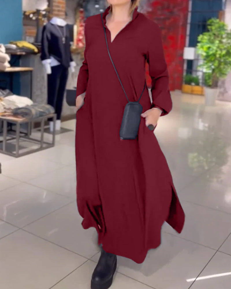 Sandy | Side-Slit Lapel Loose Maxi Dress