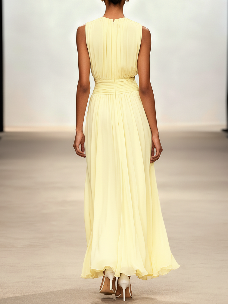 Sleeveless Ruched A-Line Maxi Dress – Wedding Guest Dress