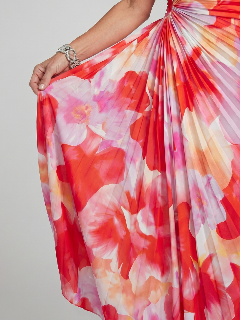 Taya - Eén Schouder Plissé Corsage Midi Jurk