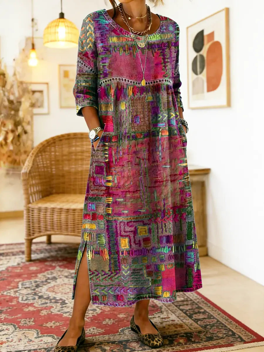 Manuela™ | Ethnic Patchwork Denim Dress