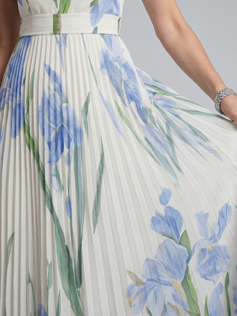 Ophelia - Mouwloze Midi-jurk met Vierkante Hals en Bloemenprint