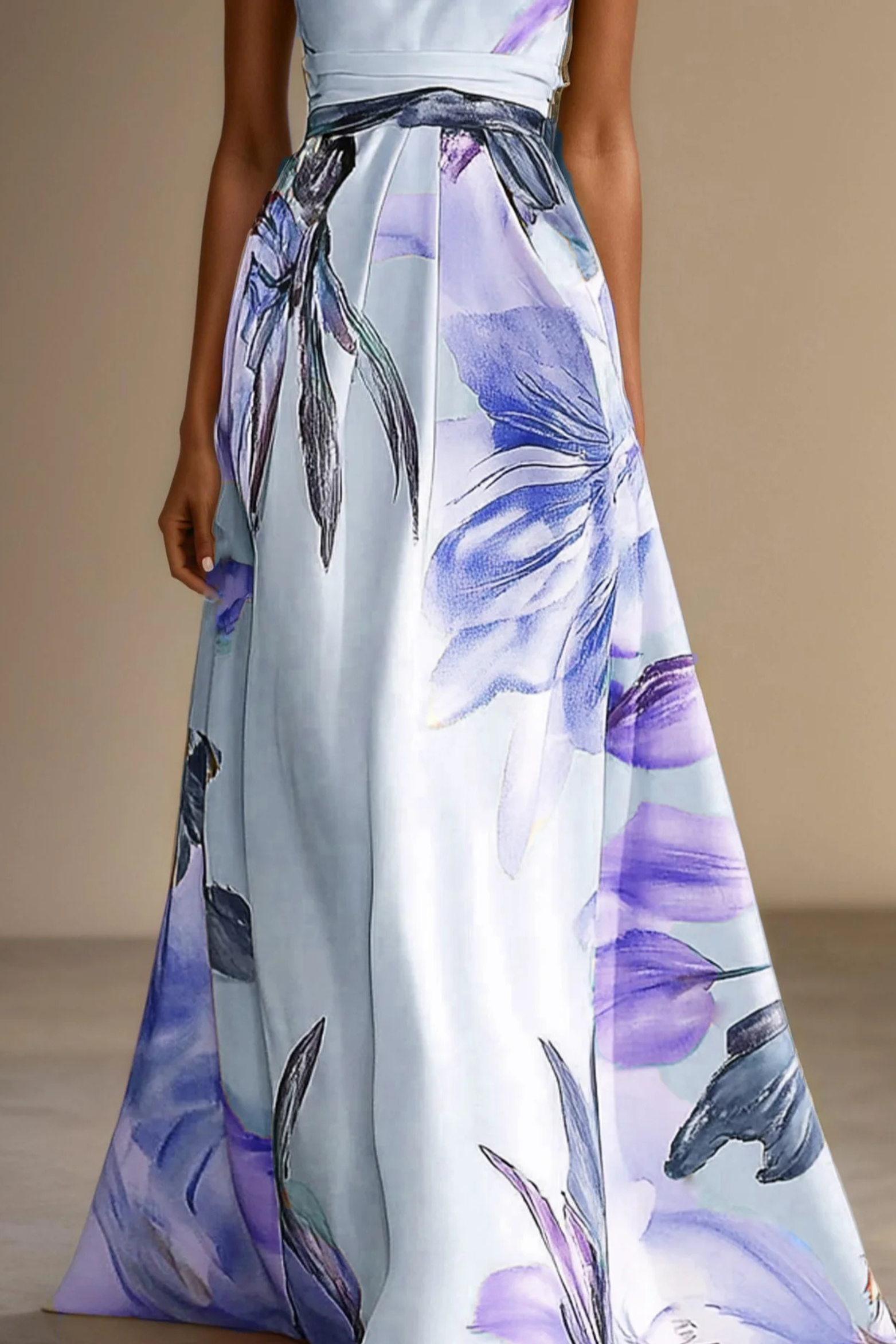 Floral Satin One Shoulder Maxi Dress – Wedding Guest