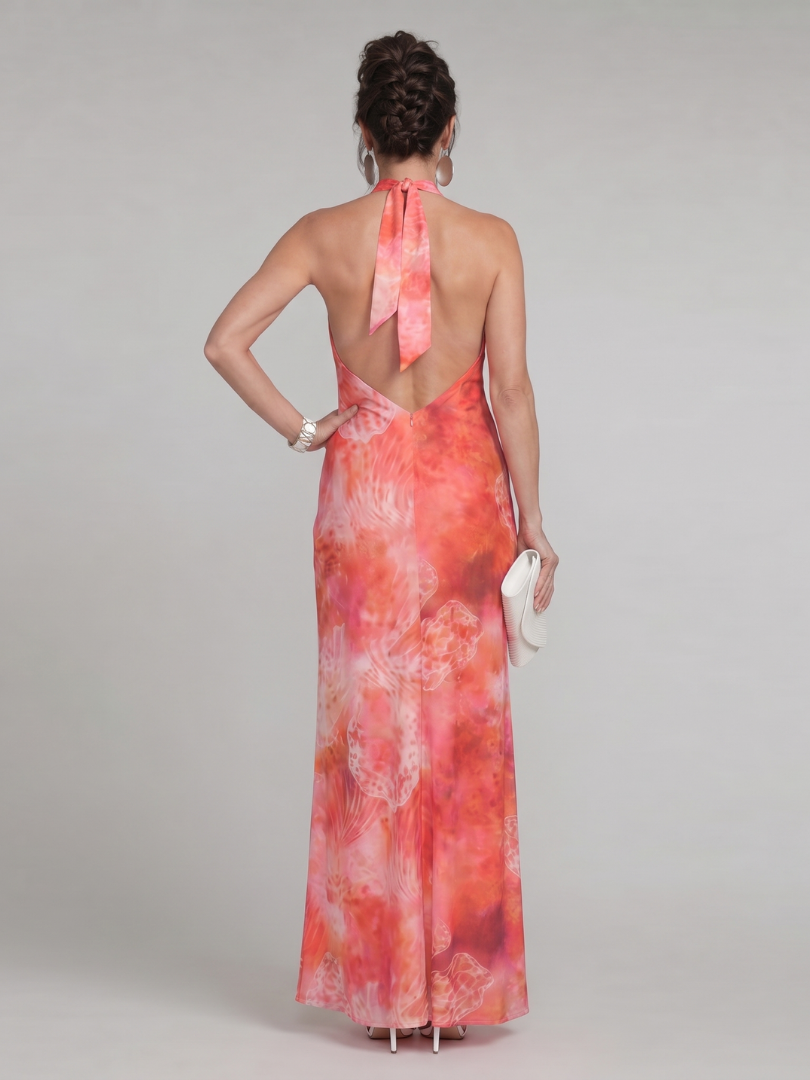 Coraline - Halternek Geprinte Maxi-jurk