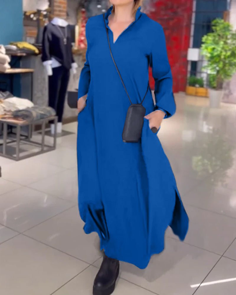 Sandy | Side-Slit Lapel Loose Maxi Dress