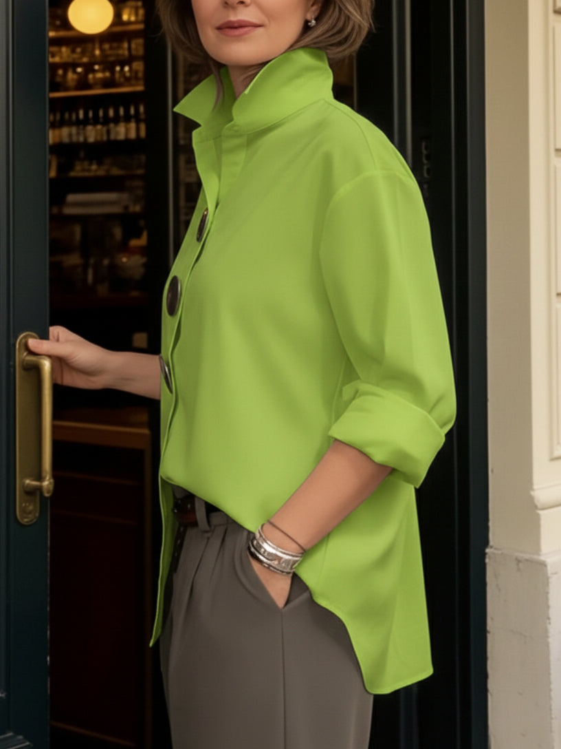 Rosaline™ | Silver Button Stand Collar Blouse