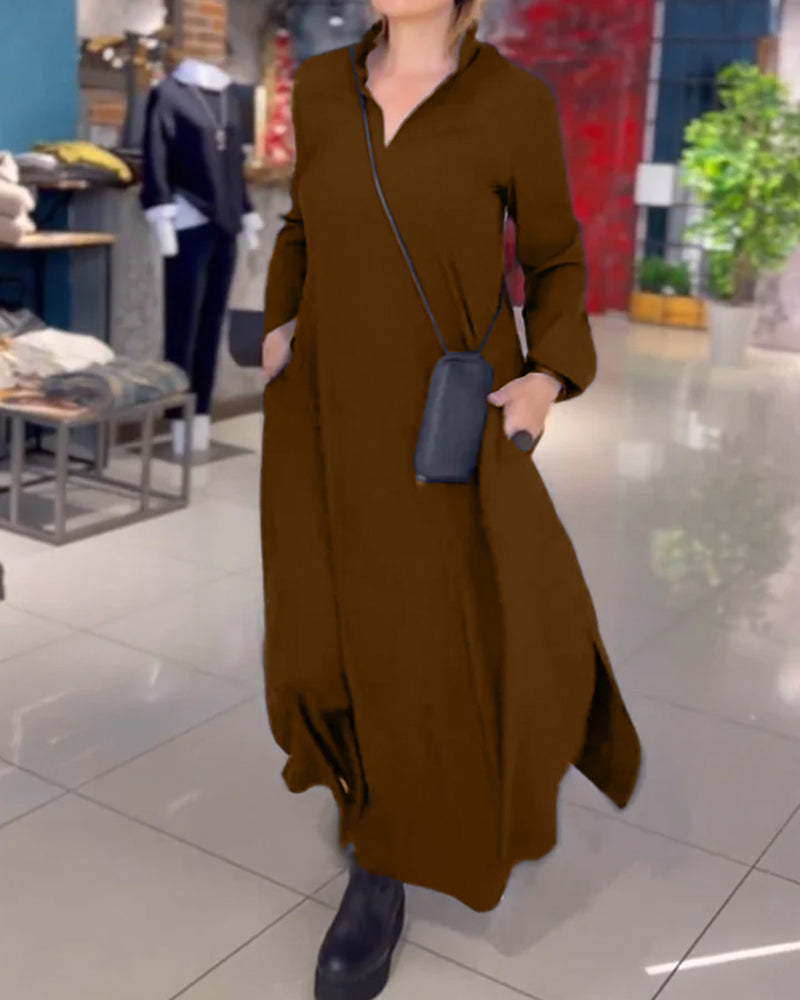 Sandy | Side-Slit Lapel Loose Maxi Dress