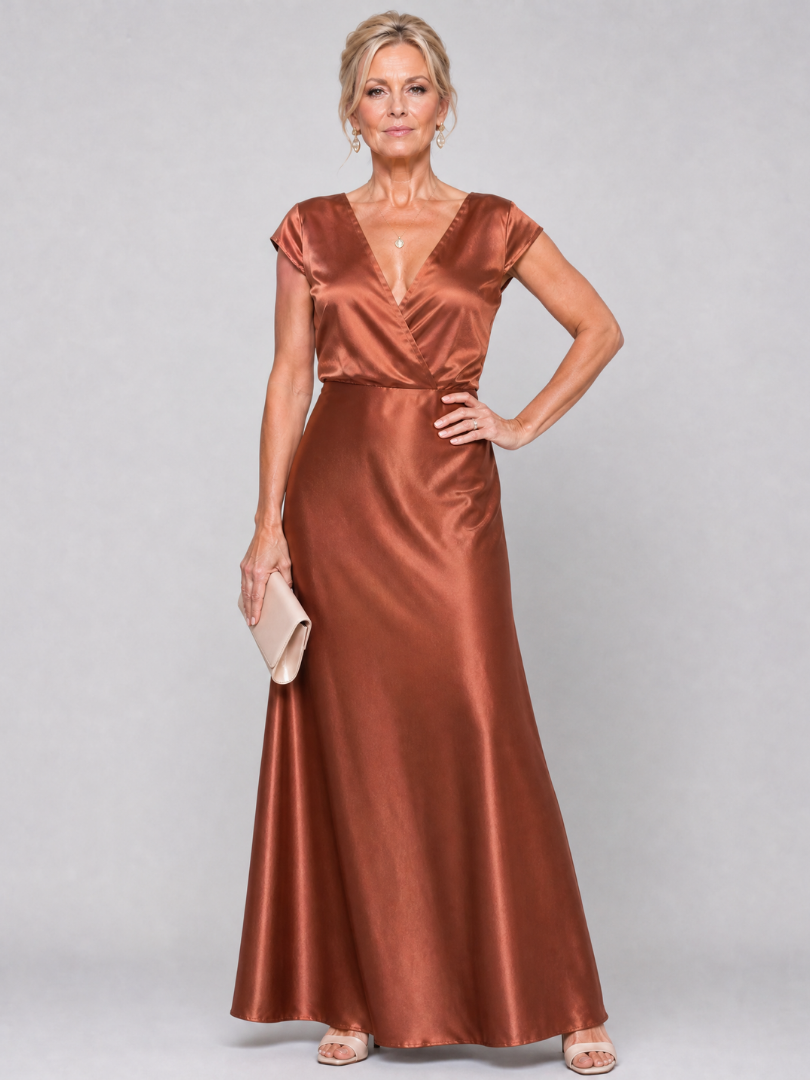 Samouse - Maxikleed met Cap Sleeves en Wikkelbodice