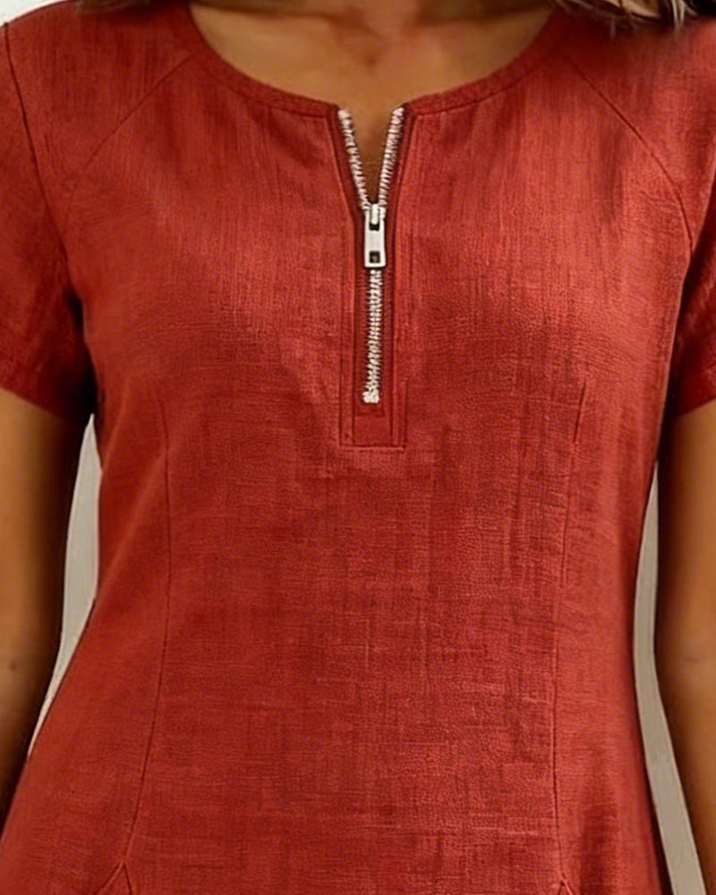 Zara | Cotton Linen A-Line Dress with Zip Pocket