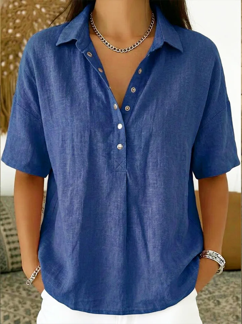 Women's V-Neck Collar Blouse with Button Front