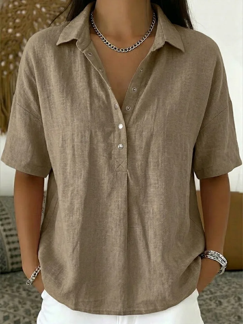 Women's V-Neck Collar Blouse with Button Front