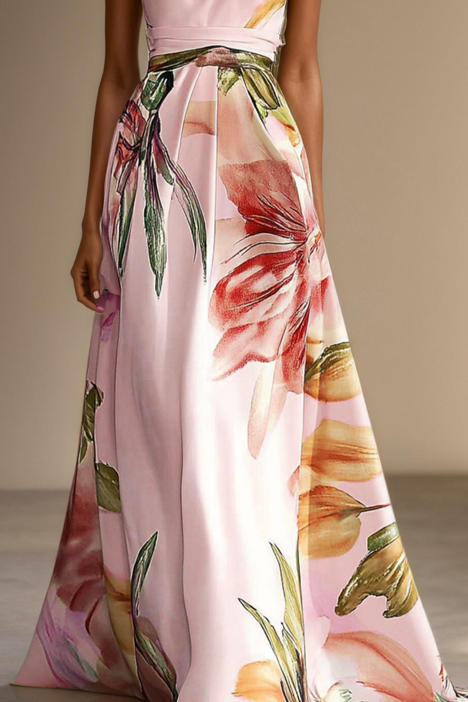 Floral Satin One Shoulder Maxi Dress – Wedding Guest