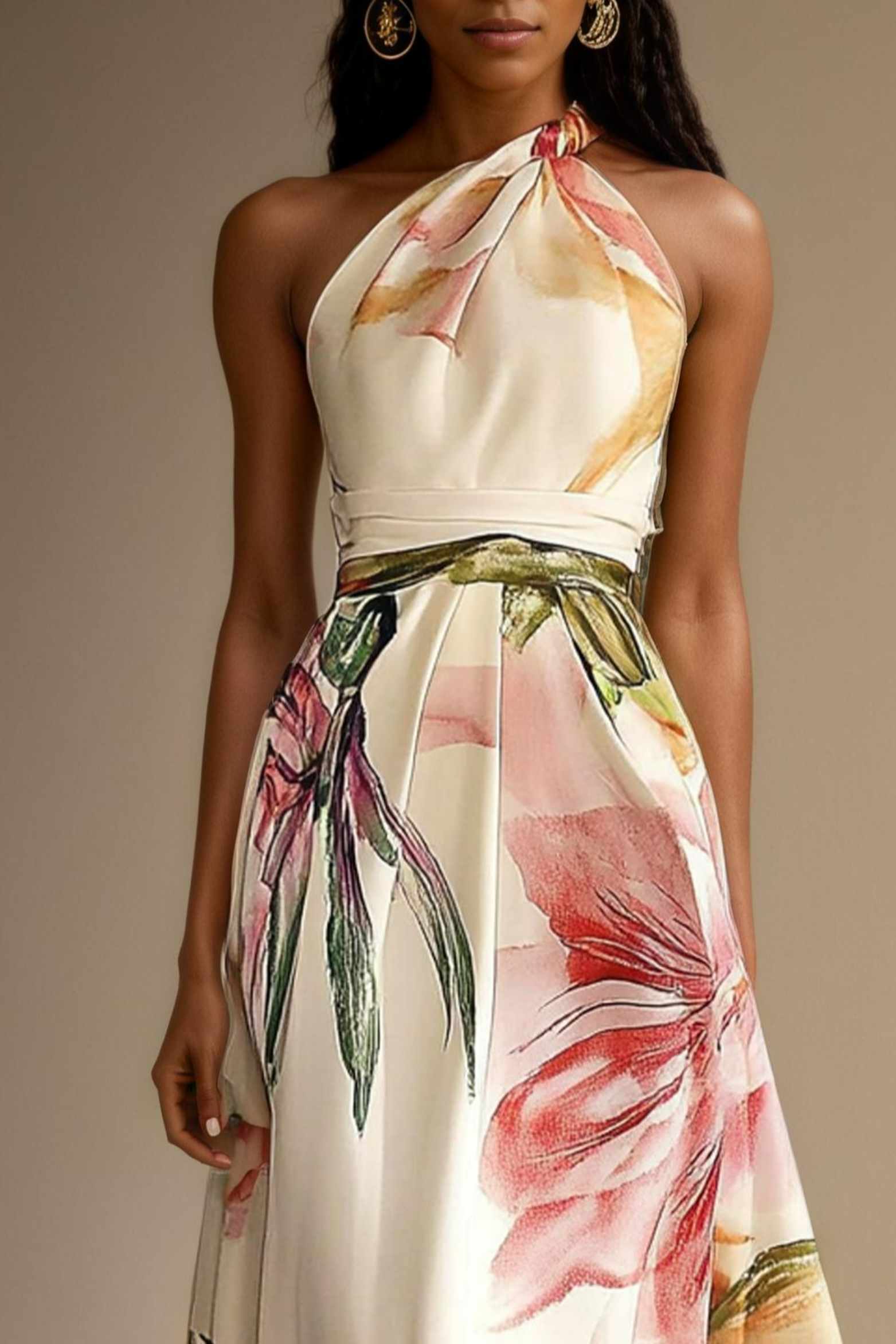 Floral Satin One Shoulder Maxi Dress – Wedding Guest