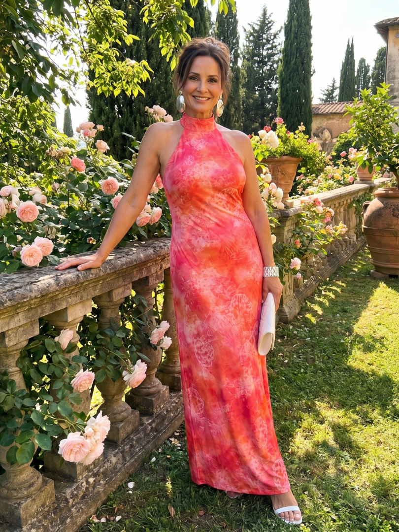Coraline - Halternek Geprinte Maxi-jurk