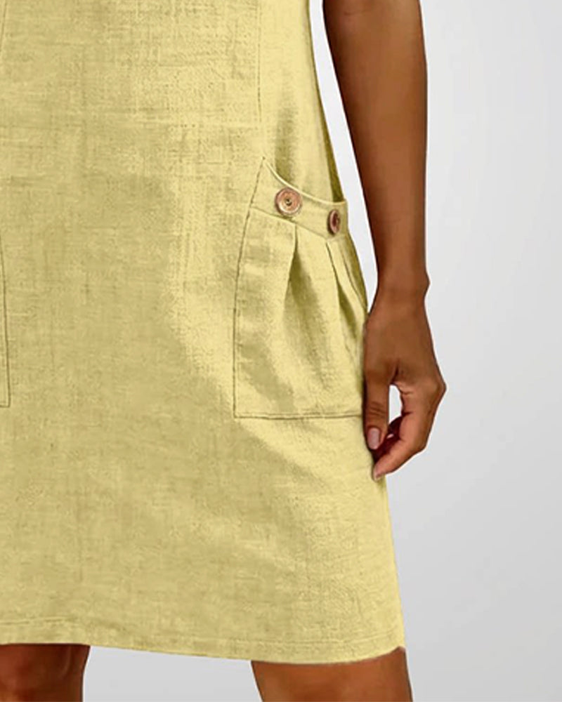 Zara | Cotton Linen A-Line Dress with Zip Pocket