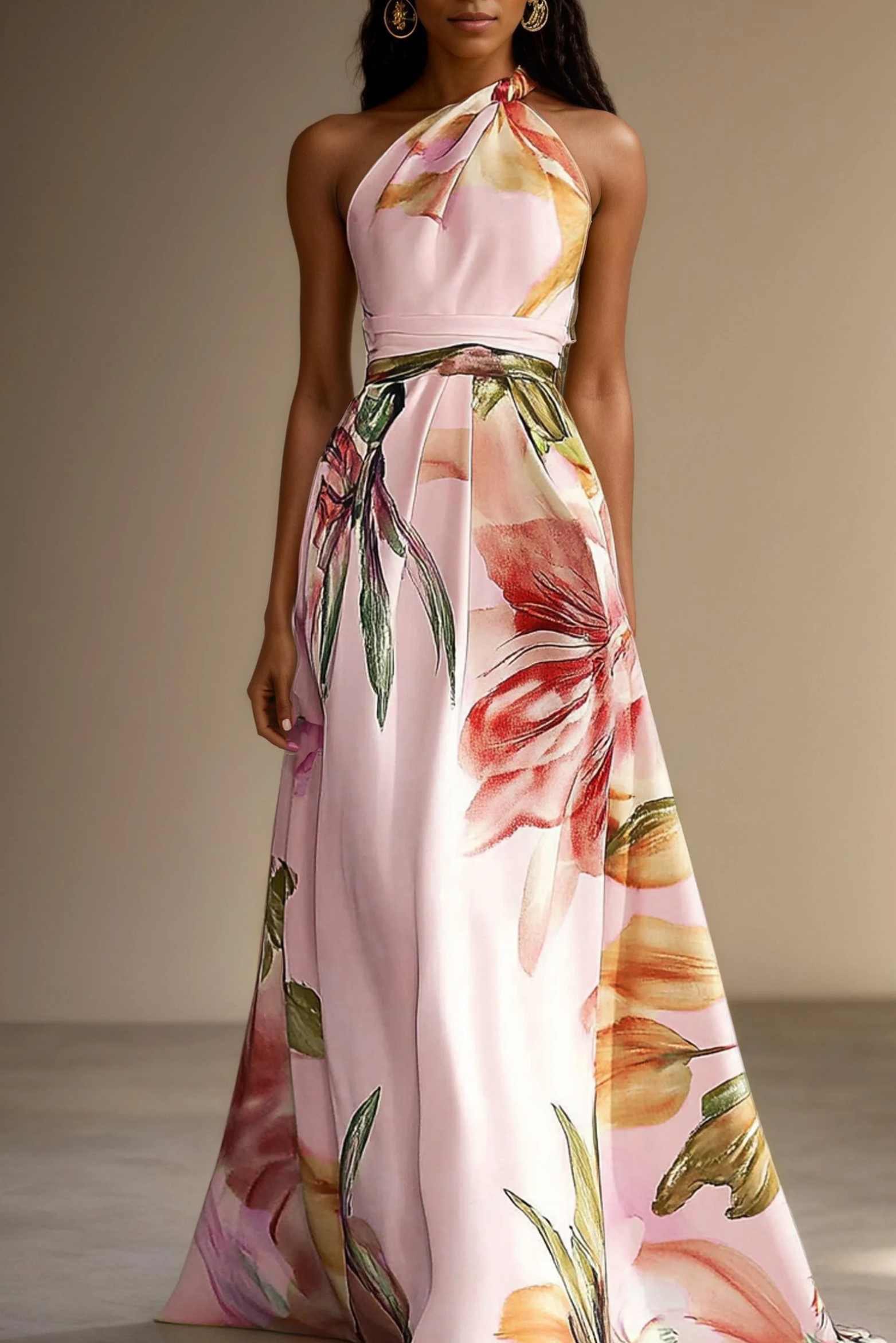 Floral Satin One Shoulder Maxi Dress – Wedding Guest