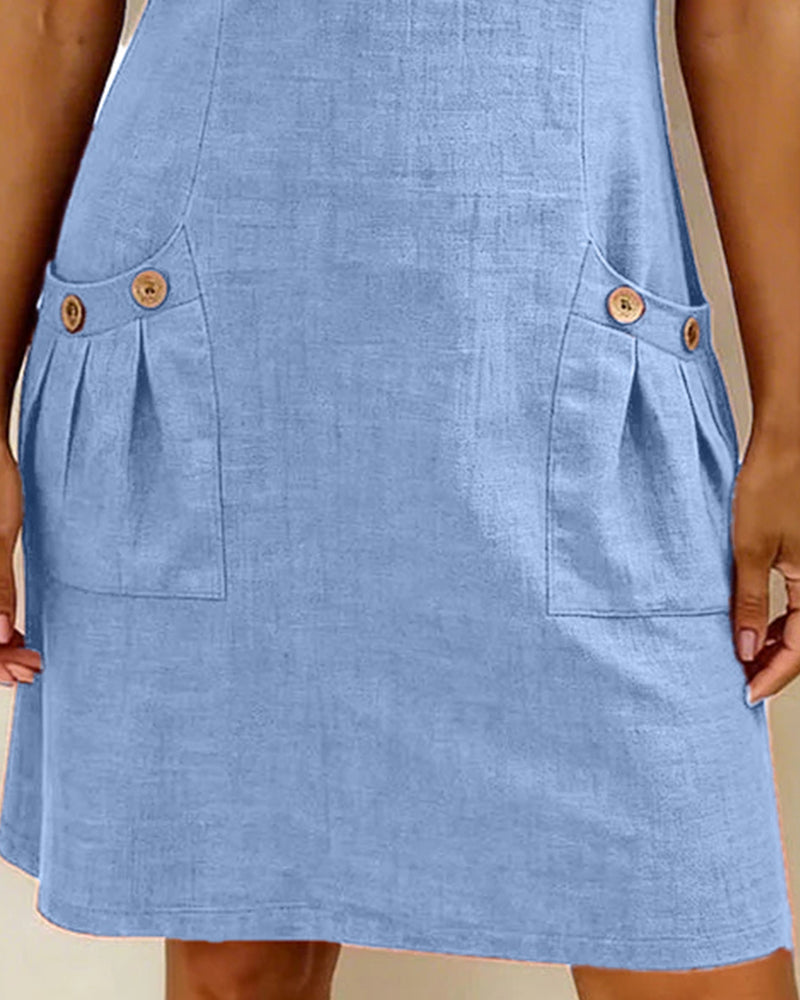 Zara | Cotton Linen A-Line Dress with Zip Pocket