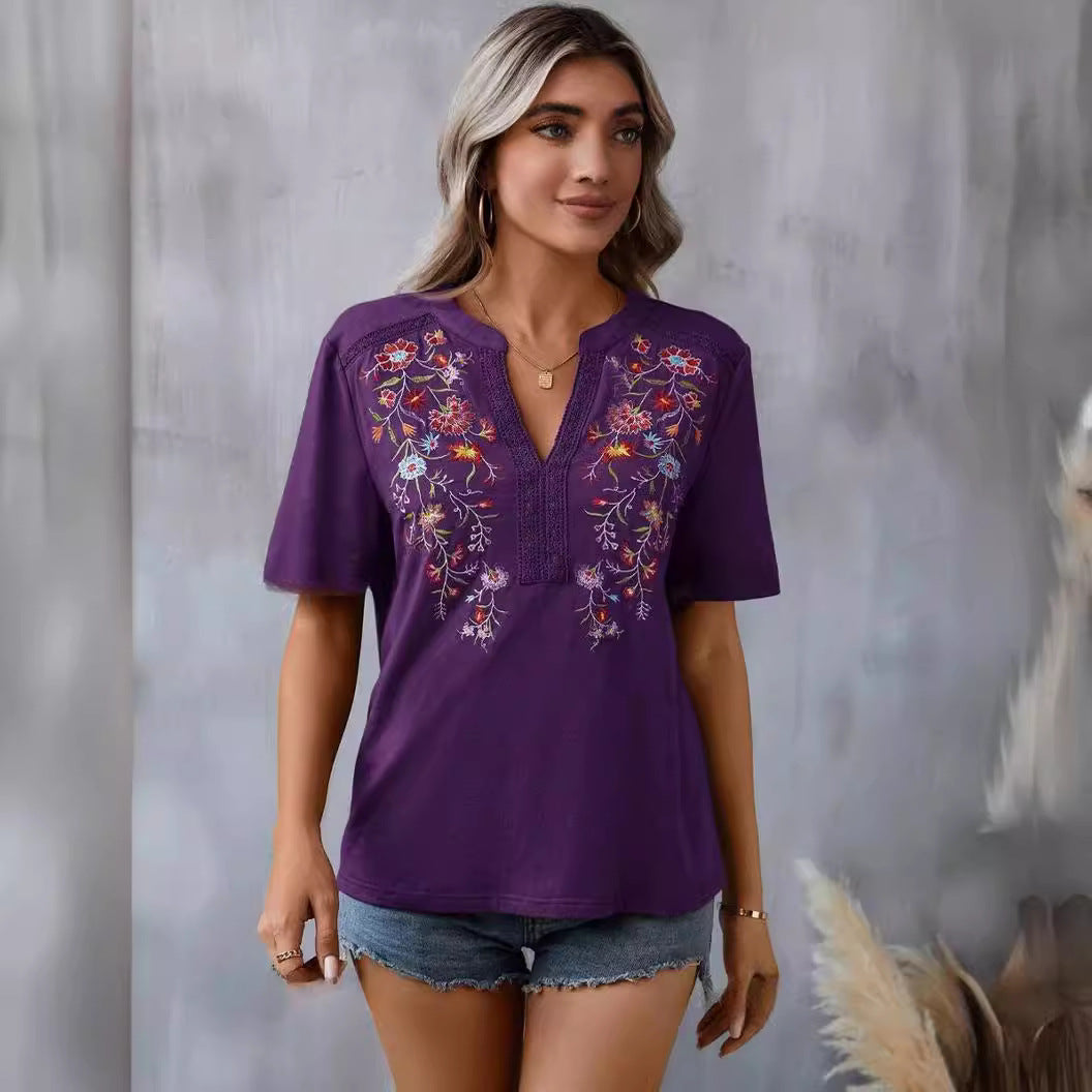 Sophia | Elegant Embroidered Half-Sleeve Top