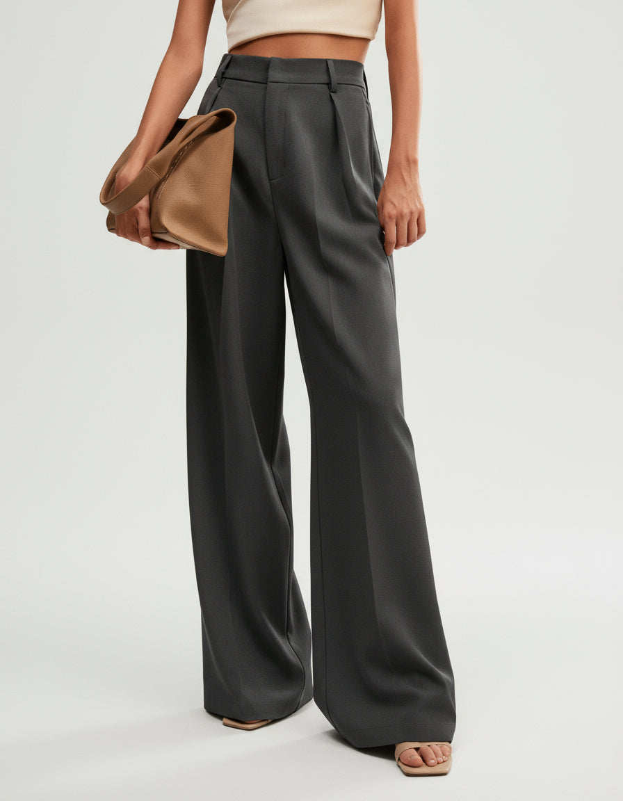 Women's Wide Leg Tailored Trousers – High Waist Smart Trousers