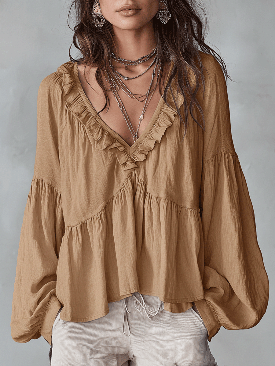 Airy - Vintage-Inspired Ruffle Soft Ruffle Bohemian Blouse