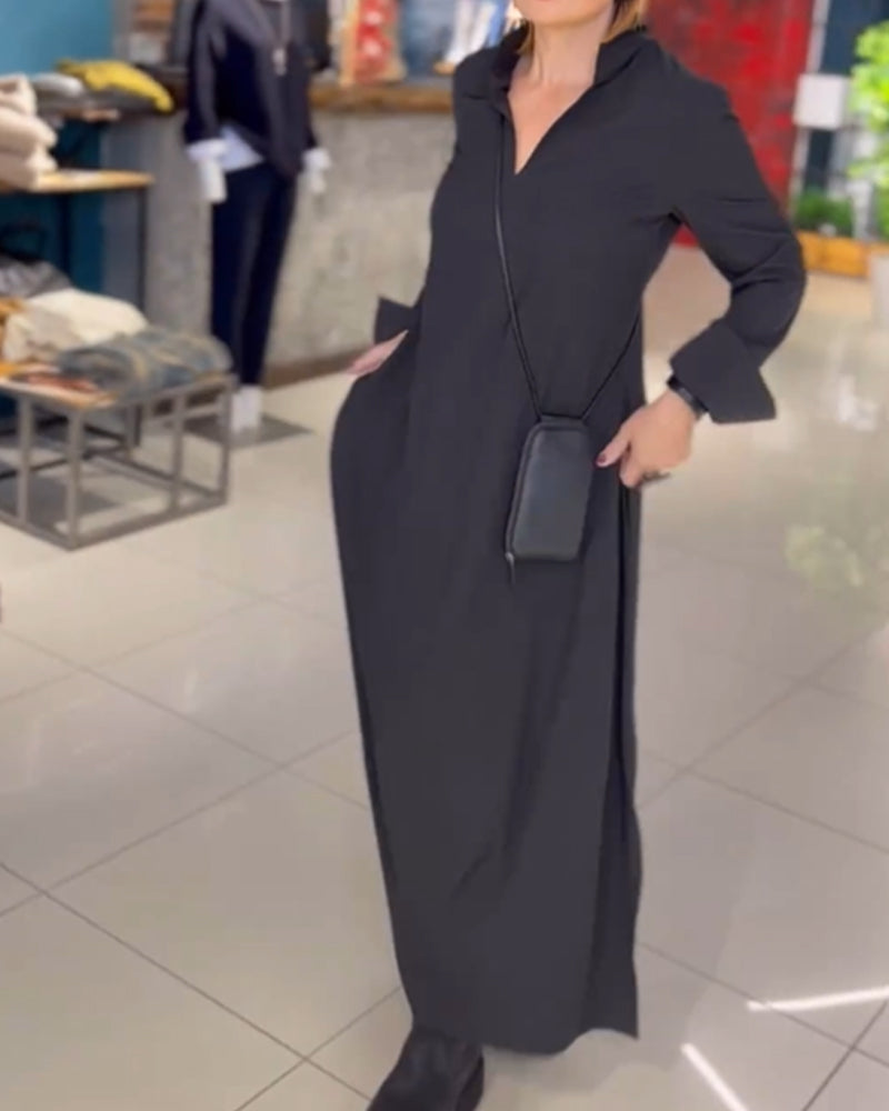 Sandy | Side-Slit Lapel Loose Maxi Dress