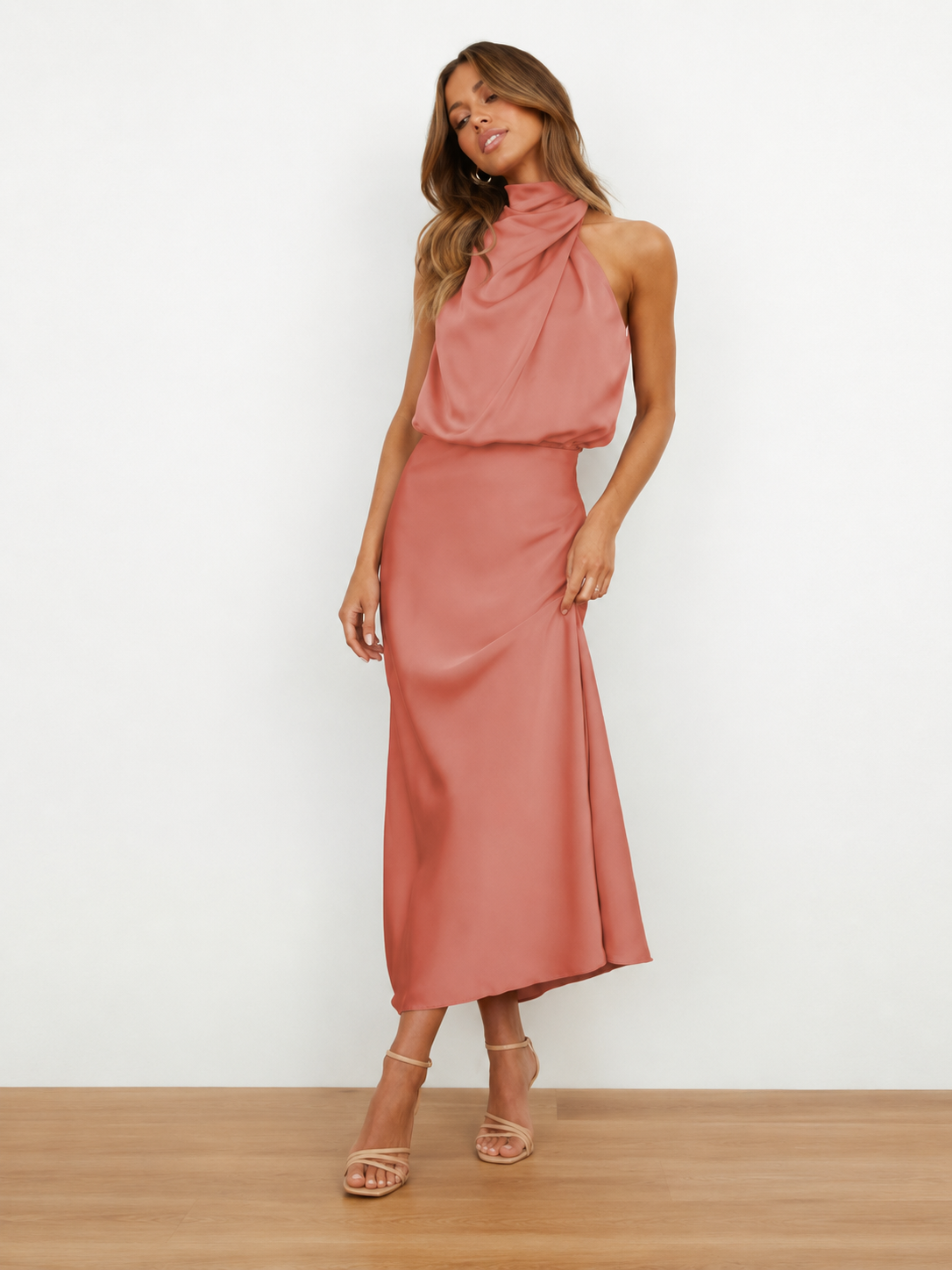 Nopal - Mouwloze Midi-jurk met Drapé Hals