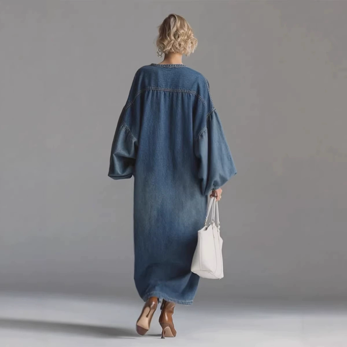 Vivienne™ | Denim Balloon-Sleeve Maxi Dress