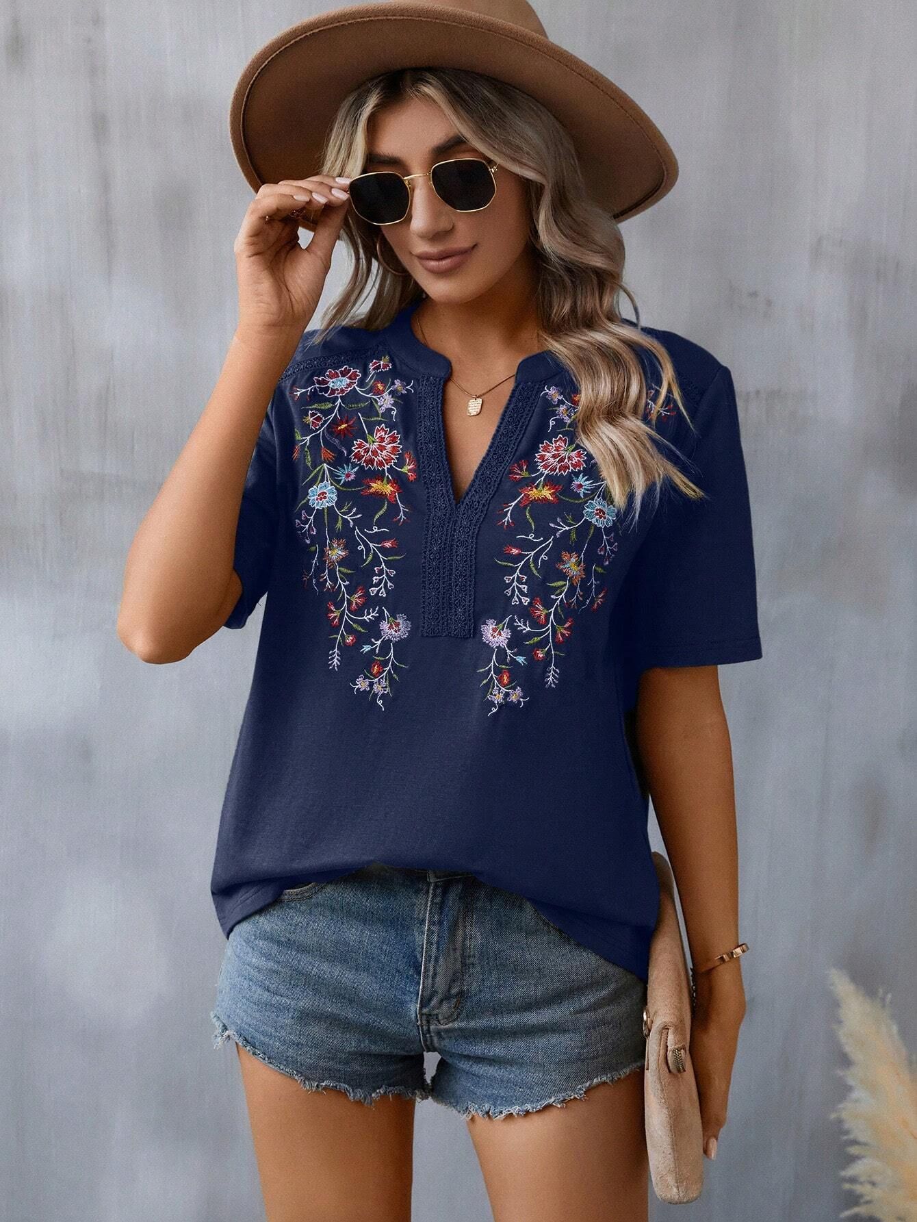 Sophia | Elegant Embroidered Half-Sleeve Top