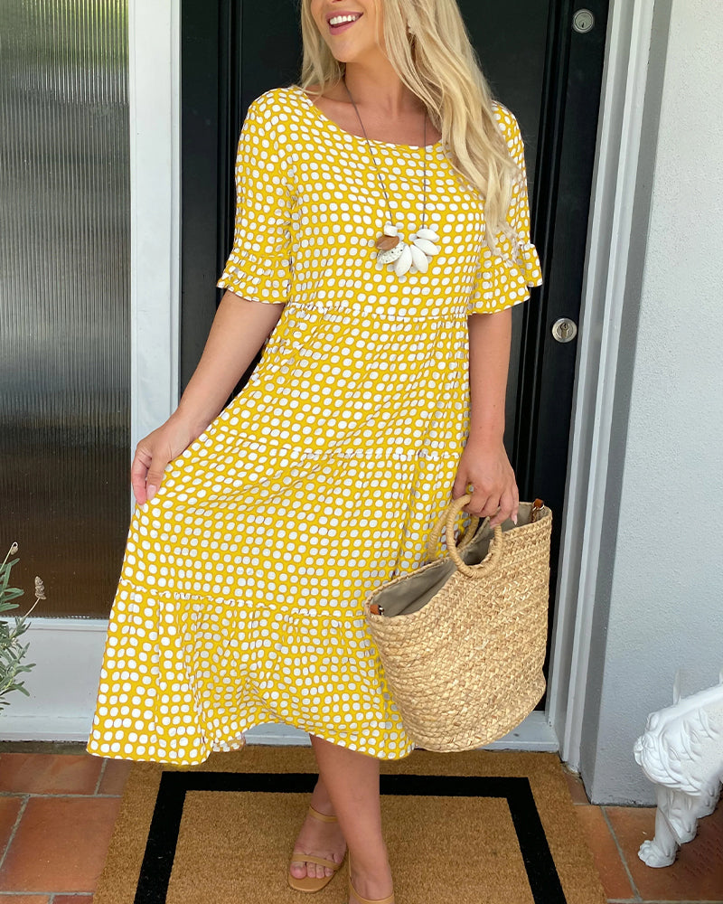 Eliza - Round neck polka dot print midi dress
