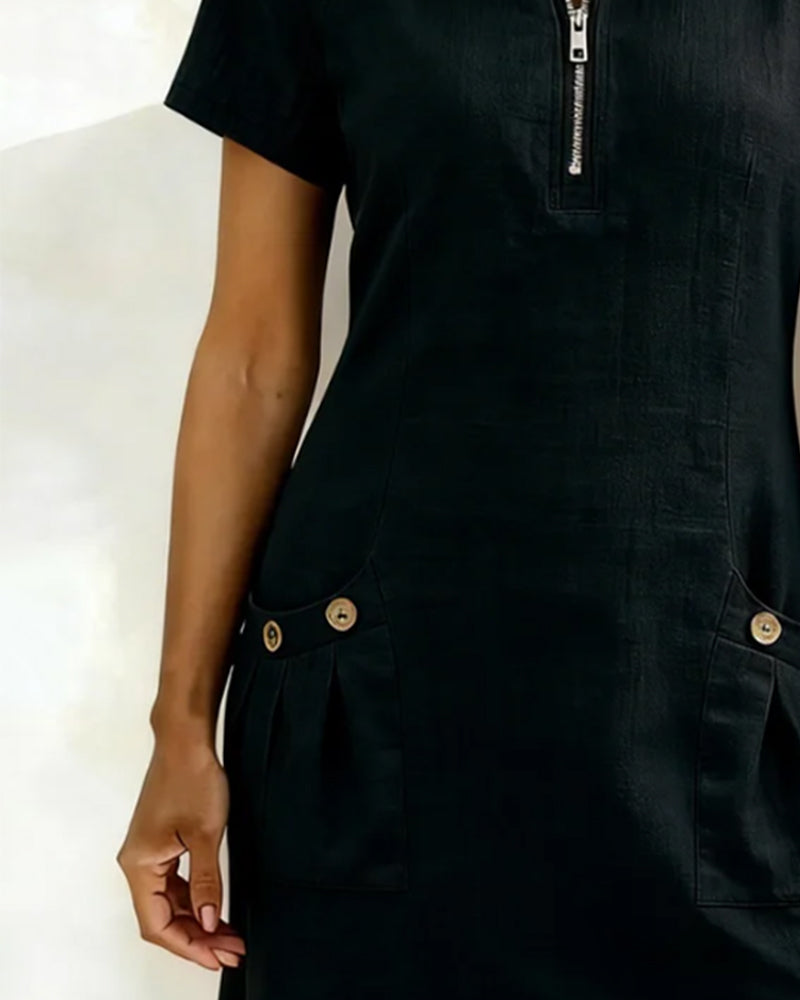 Zara | Cotton Linen A-Line Dress with Zip Pocket