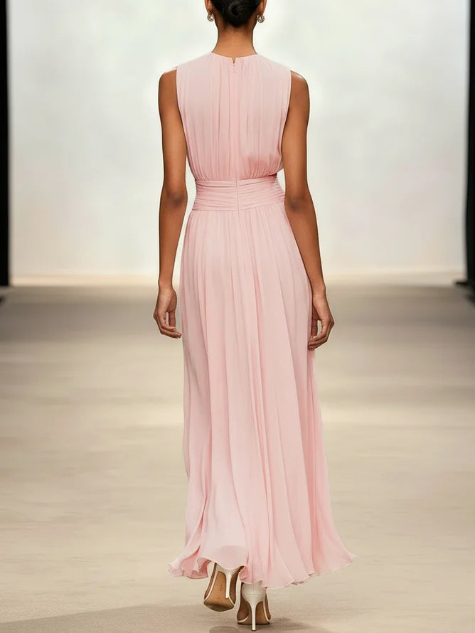 Sleeveless Ruched A-Line Maxi Dress – Wedding Guest Dress