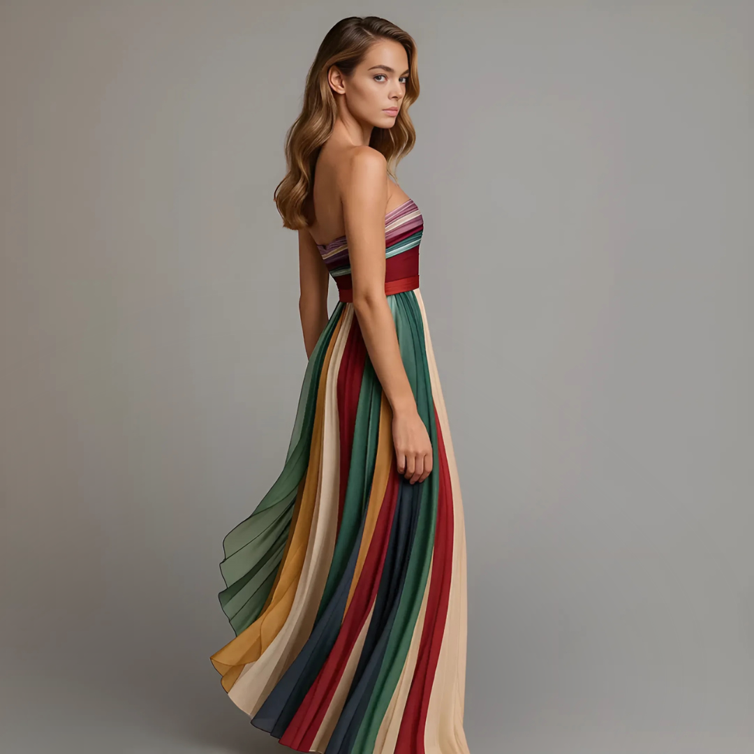 Strapless Pleated Maxi Dress – Striped Summer Dress