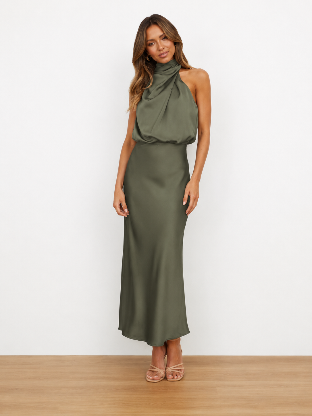 Nopal - Mouwloze Midi-jurk met Drapé Hals